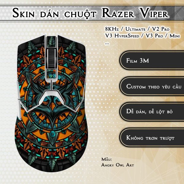Skin dán chuột Razer Viper mẫu Angry Owl Art