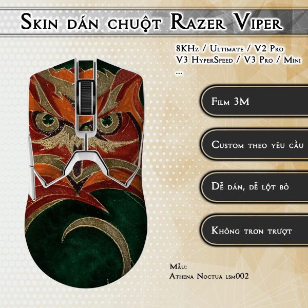 Skin dán chuột Razer Viper mẫu Athena Noctua lsm002