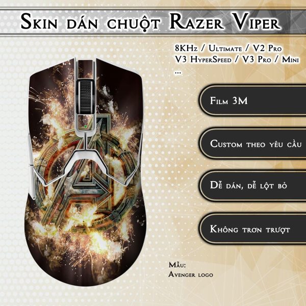 Skin dán chuột Razer Viper mẫu Avenger logo