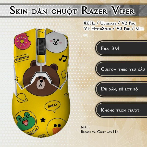 Skin dán chuột Razer Viper mẫu Brown và Cony atk114