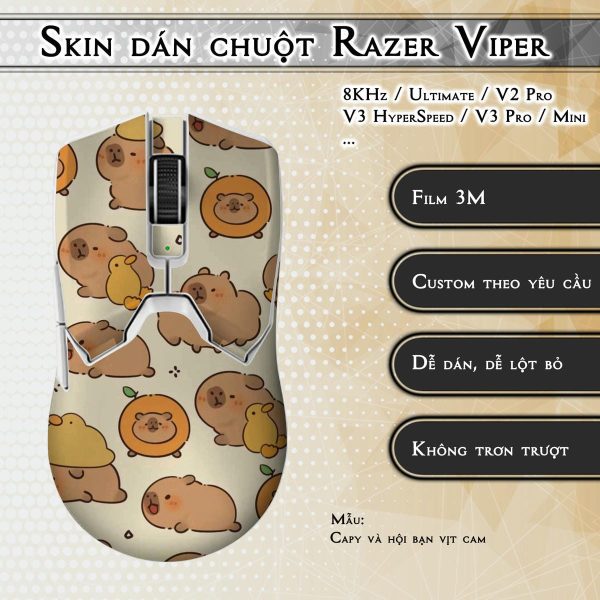 Skin dán chuột Razer Viper mẫu Capy và hội bạn vịt cam