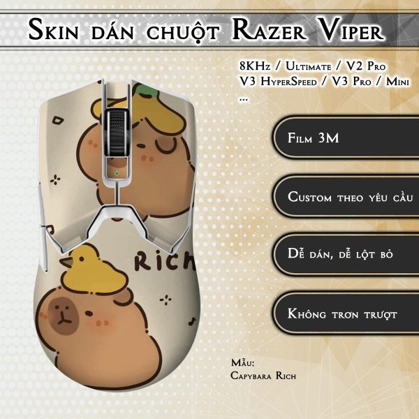 Skin dán chuột Razer Viper mẫu Capybara Rich