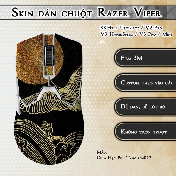 Skin dán chuột Razer Viper mẫu Chim Hạc Phù Tang lsm012
