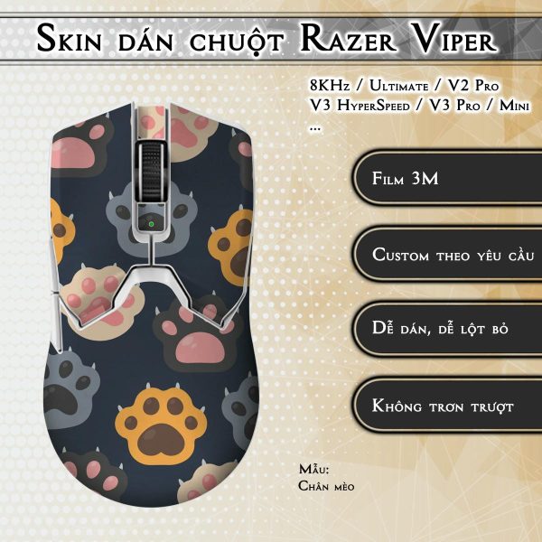 Skin dán chuột Razer Viper mẫu Chân mèo