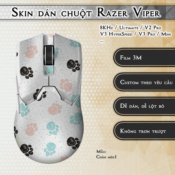 Skin dán chuột Razer Viper mẫu Chân mèo1