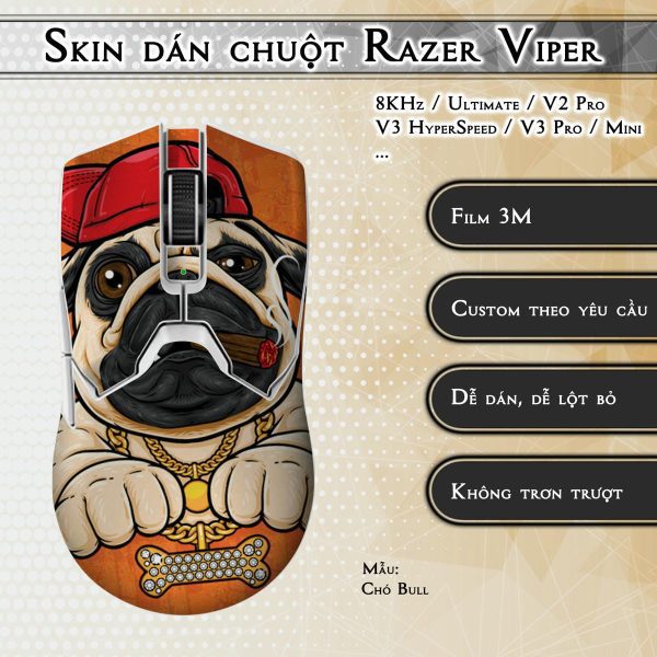 Skin dán chuột Razer Viper mẫu Chó Bull