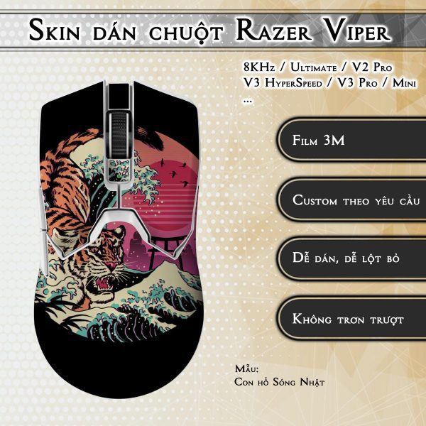 Skin dán chuột Razer Viper mẫu Con hổ Sóng Nhật