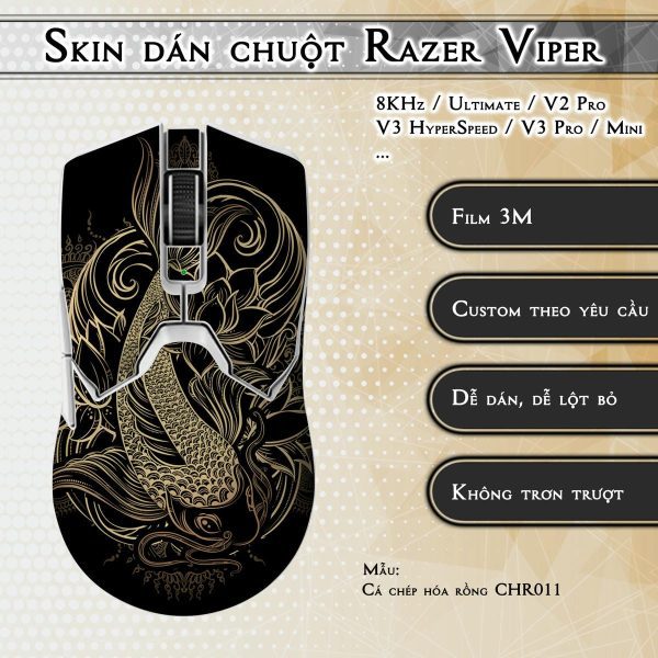 Skin dán chuột Razer Viper mẫu Cá chép hóa rồng CHR011
