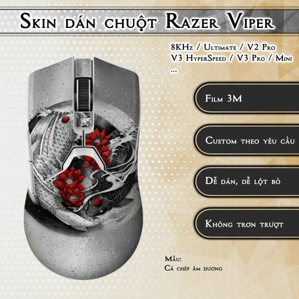 Skin dán chuột Razer Viper mẫu Cá chép âm dương