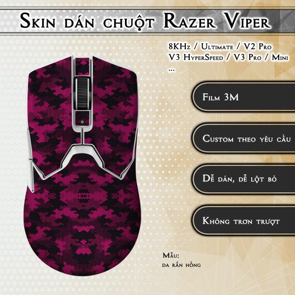 Skin dán chuột Razer Viper mẫu da rắn hồng