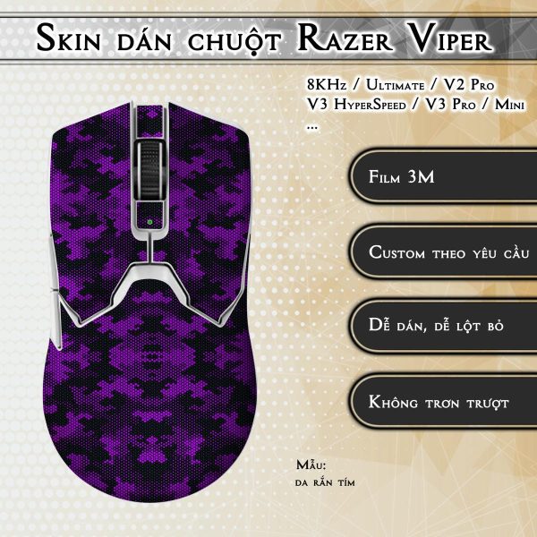 Skin dán chuột Razer Viper mẫu da rắn tím