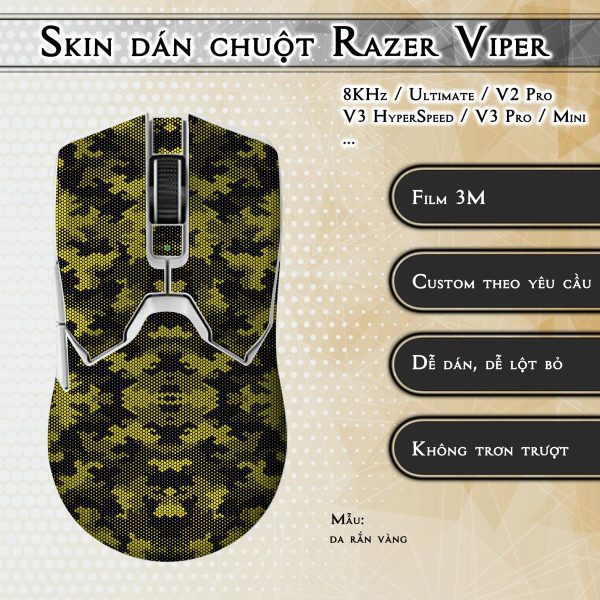 Skin dán chuột Razer Viper mẫu da rắn vàng