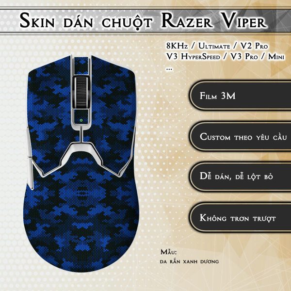 Skin dán chuột Razer Viper mẫu da rắn xanh dương
