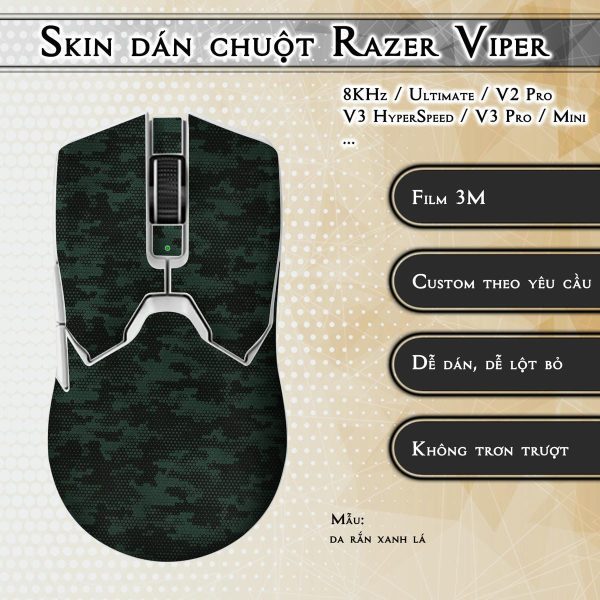 Skin dán chuột Razer Viper mẫu da rắn xanh lá