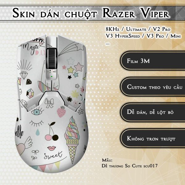 Skin dán chuột Razer Viper mẫu Dễ thương So Cute scu017