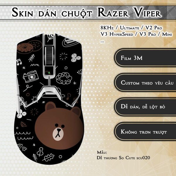Skin dán chuột Razer Viper mẫu Dễ thương So Cute scu020