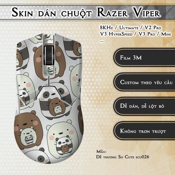 Skin dán chuột Razer Viper mẫu Dễ thương So Cute scu026