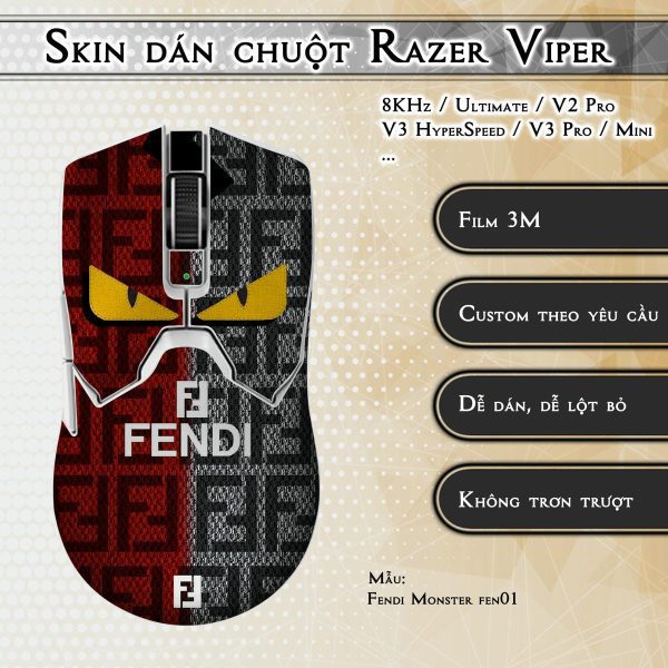 Skin dán chuột Razer Viper mẫu Fendi Monster fen01