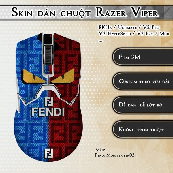 Skin dán chuột Razer Viper mẫu Fendi Monster fen02