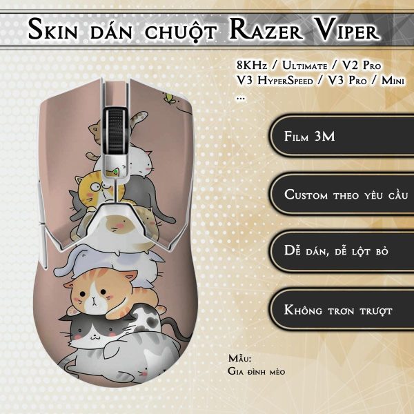 Skin dán chuột Razer Viper mẫu Gia đình mèo