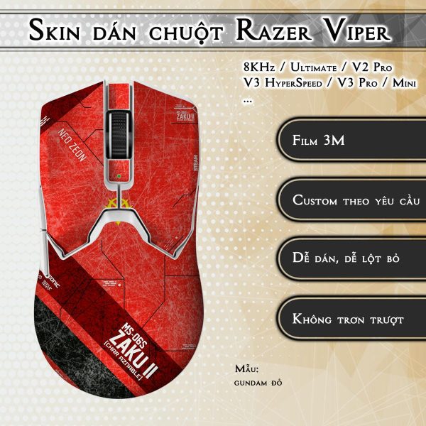 Skin dán chuột Razer Viper mẫu gundam đỏ