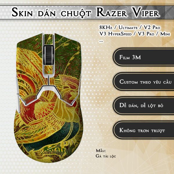 Skin dán chuột Razer Viper mẫu Gà tài lộc