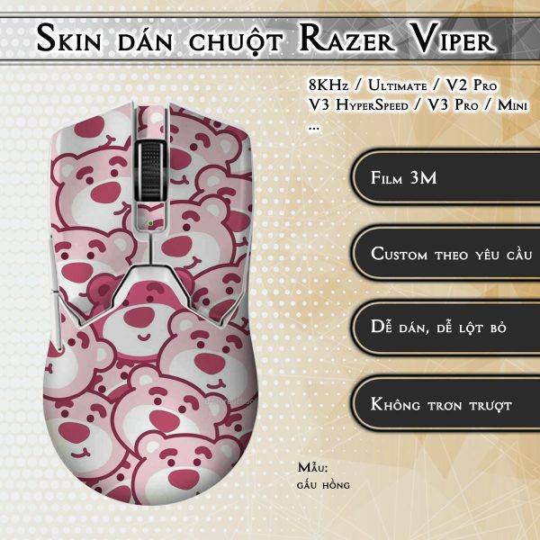 Skin dán chuột Razer Viper mẫu gấu hồng