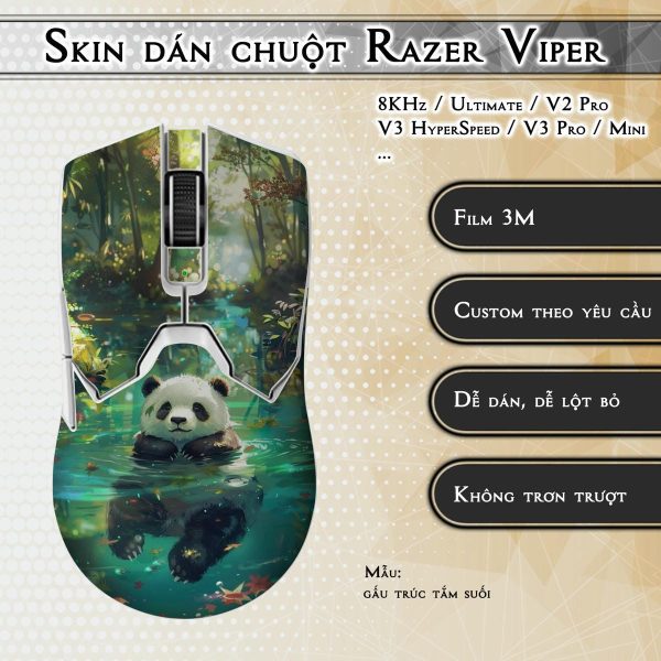 Skin dán chuột Razer Viper mẫu gấu trúc tắm suối