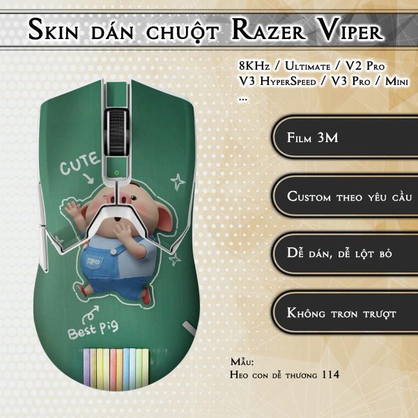 Skin dán chuột Razer Viper mẫu Heo con dễ thương 114