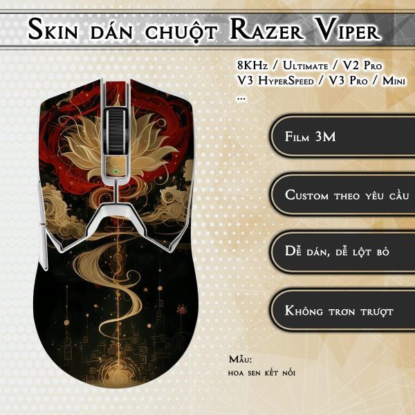 Skin dán chuột Razer Viper mẫu hoa sen kết nối
