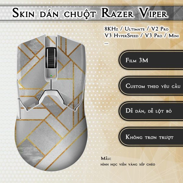 Skin dán chuột Razer Viper mẫu hình học viền vàng xếp chéo