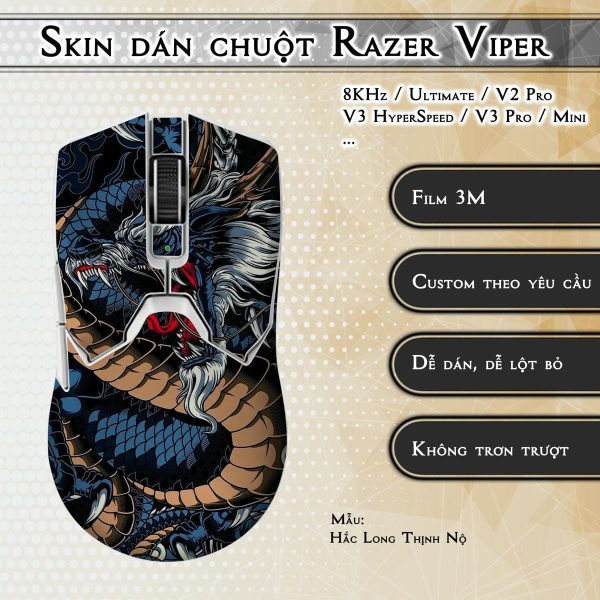 Skin dán chuột Razer Viper mẫu Hắc Long Thịnh Nộ