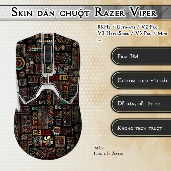 Skin dán chuột Razer Viper mẫu Họa tiết Aztec