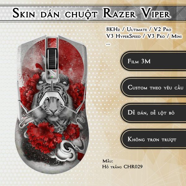Skin dán chuột Razer Viper mẫu Hổ trắng CHR029