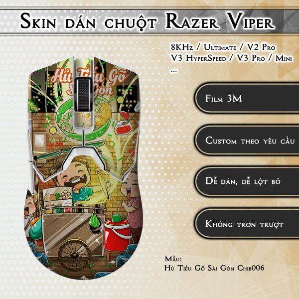 Skin dán chuột Razer Viper mẫu Hủ Tiếu Gõ Sài Gòn Chib006