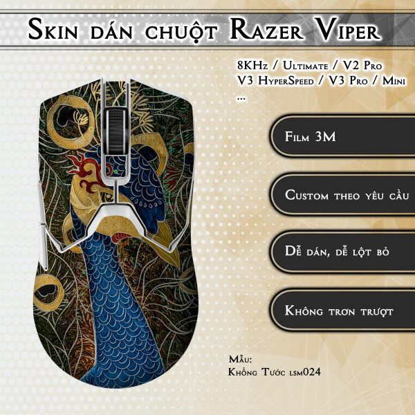 Skin dán chuột Razer Viper mẫu Khổng Tước lsm024