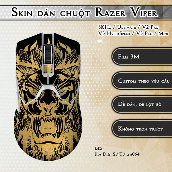 Skin dán chuột Razer Viper mẫu Kim Diện Sư Tử lsm064