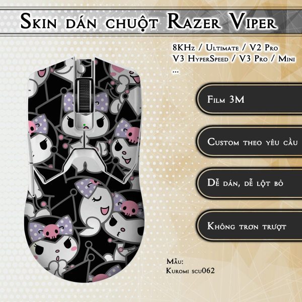 Skin dán chuột Razer Viper mẫu Kuromi scu062