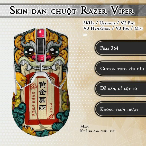 Skin dán chuột Razer Viper mẫu Kỳ Lân cầm chiếu thư