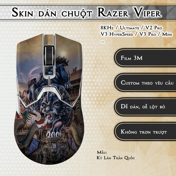 Skin dán chuột Razer Viper mẫu Kỳ Lân Trấn Quốc