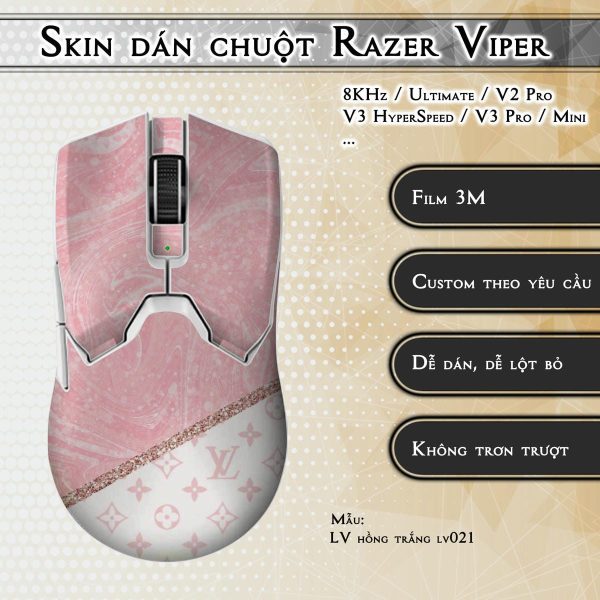 Skin dán chuột Razer Viper mẫu LV hồng trắng lv021