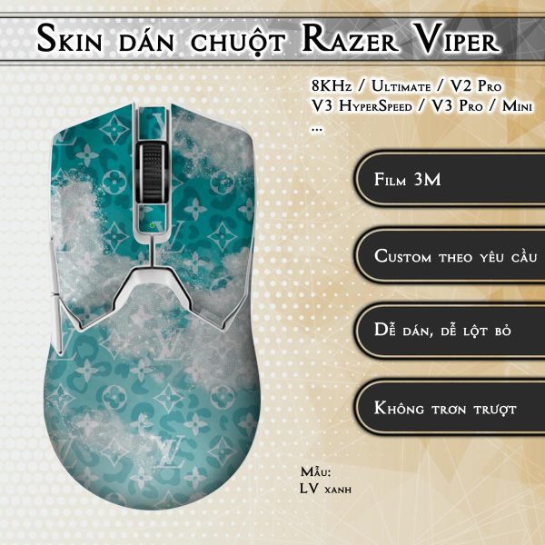 Skin dán chuột Razer Viper mẫu LV xanh