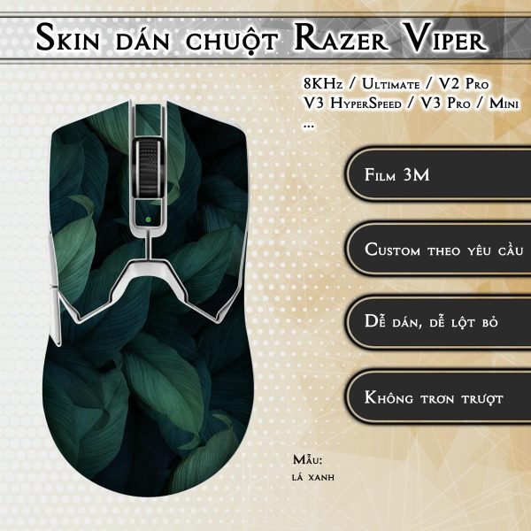 Skin dán chuột Razer Viper mẫu lá xanh