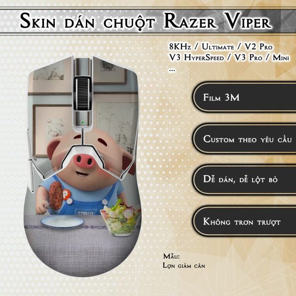 Skin dán chuột Razer Viper mẫu Lợn giảm cân