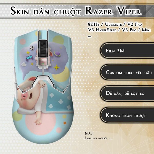 Skin dán chuột Razer Viper mẫu Lợn mơ người iu