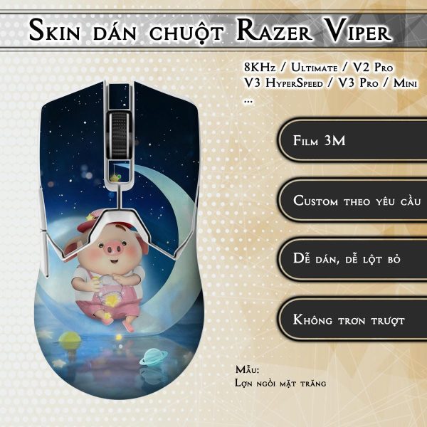Skin dán chuột Razer Viper mẫu Lợn ngồi mặt trăng