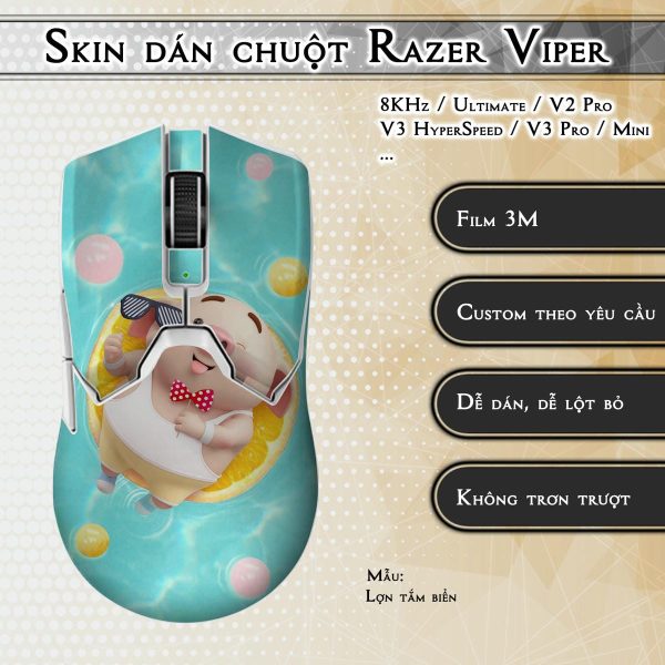 Skin dán chuột Razer Viper mẫu Lợn tắm biển
