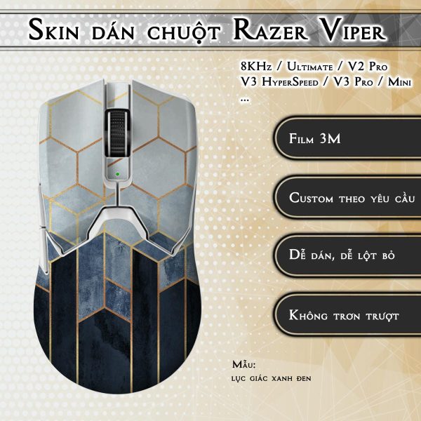 Skin dán chuột Razer Viper mẫu lục giác xanh đen