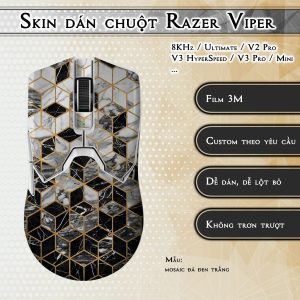 Skin dán chuột Razer Viper mẫu mosaic đá đen trắng