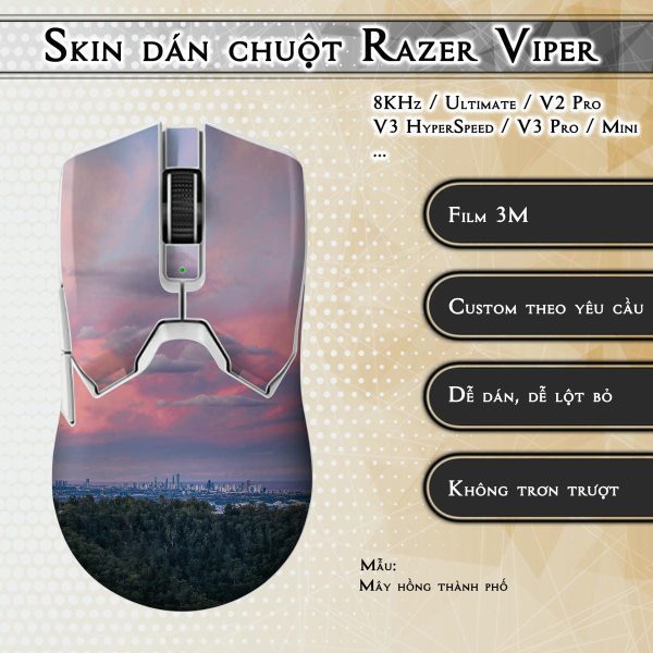 Skin dán chuột Razer Viper mẫu Mây hồng thành phố